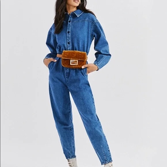 Something‎ Navy Jean Jumpsuit - Picture 1 of 5